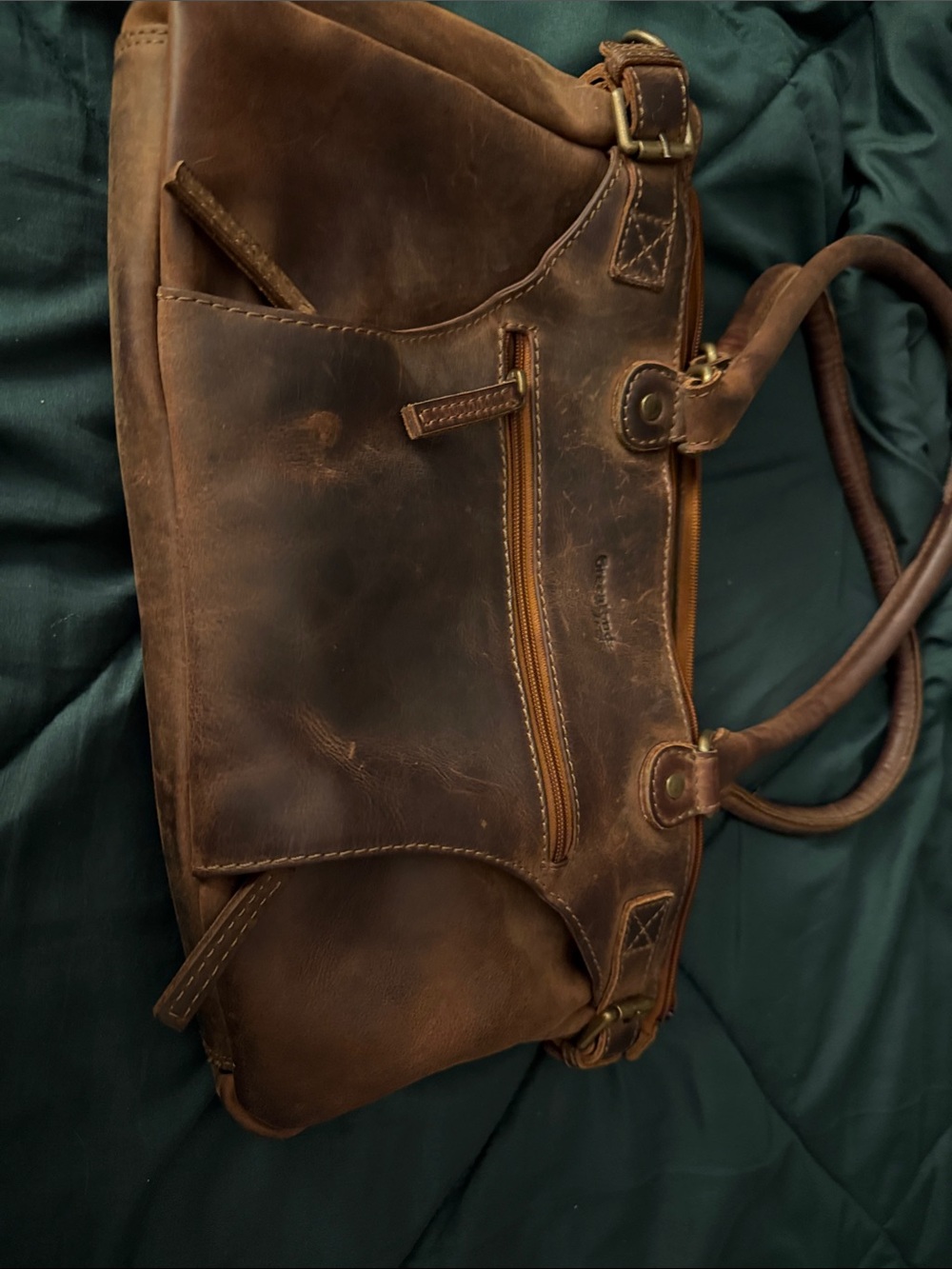 Women's Brown Leather Shoulder Bag with Front Zip Pocket